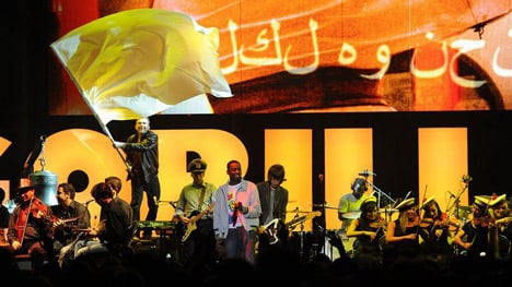 The Syrian National Orchestra and Damon Albarn. Photo: Mark Allen