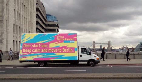 Berlin liberals woo London startups with cheeky placard