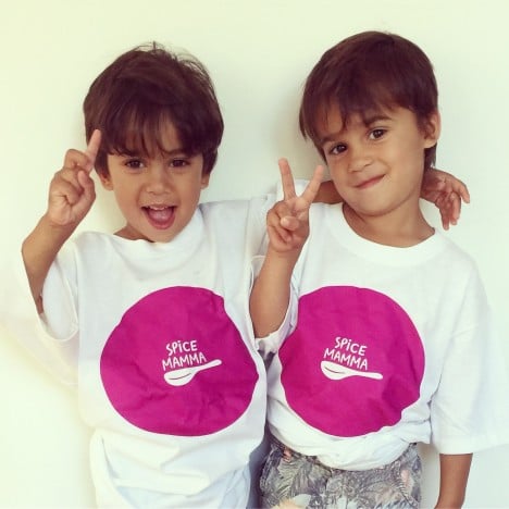 Galappathie's twins showing support for their (spice) mamma's business. Photo: Submitted