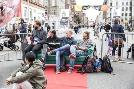 These guys brought their sofa to the middle of Nørrebrogade. Photo: Nikolai Linares/Scanpix