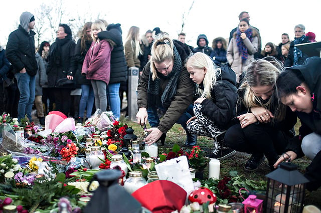 Around 300 people paid their respects to Emilie Meng in Korsør on Monday. Photo: Ida Guldbæk Arentsen/Scanpix 
