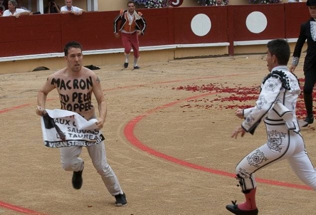 Video: Vegan activist jumps into bullring to protest French festival