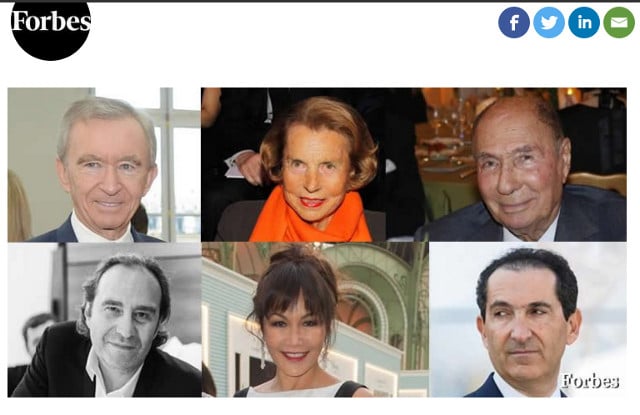 Who are France's 39 billionaires and what do many have in common?