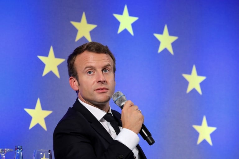 Macron takes on eurosceptics in row over EU flag