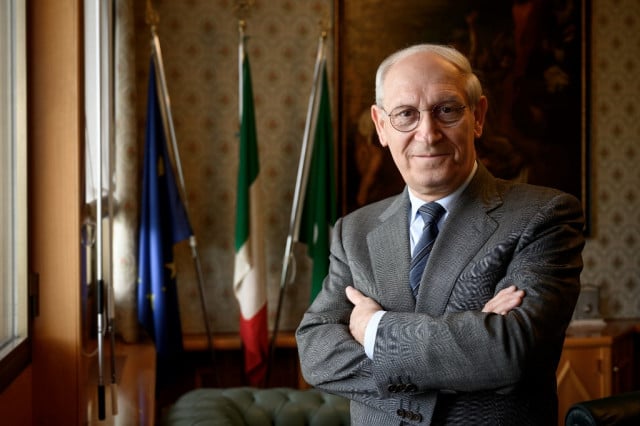 Giorgio Zanzi, Campione d'Italia's municipality administrator, poses inside the Mayor's office in Campione d'Italia. Photo: FABRICE COFFRINI / AFP