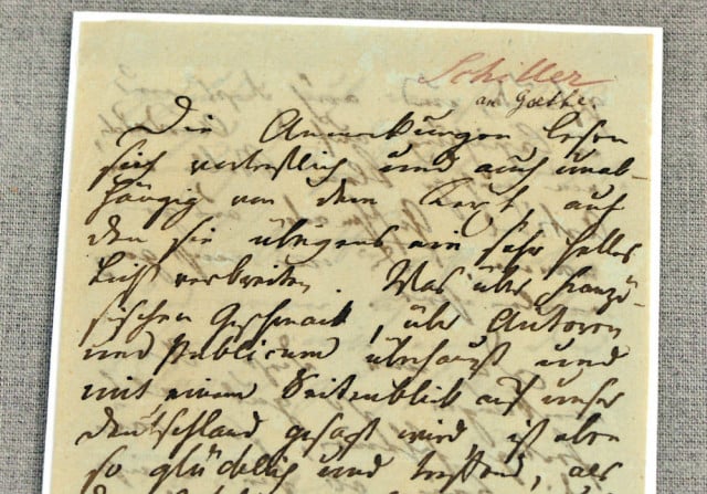 Correspondence from Schiller to Goethe. Photo:DPA