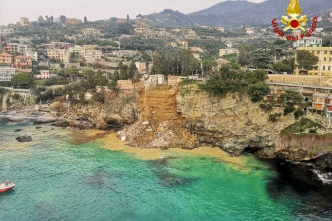 VIDEO: The moment a cliff-top cemetery fell into the sea on the Italian riviera