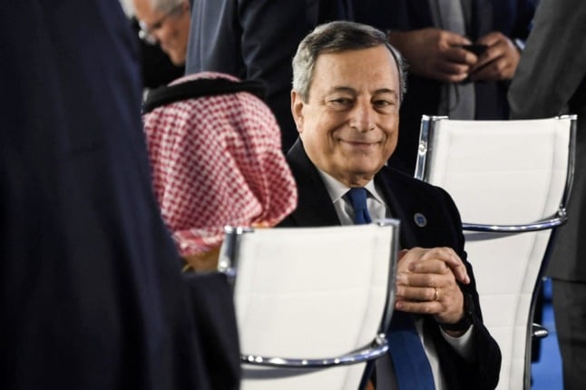 Italy's Prime Minister Mario Draghi at a meeting at the G20 leaders' summit