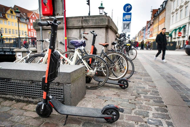 Voi electric rental scooters in Copenhagen in 2019. The scooters are now again permitted in the city, but may be parked in fewer areas.