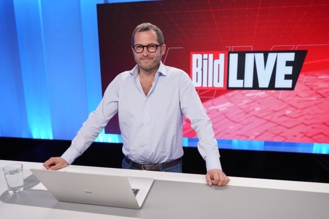 Bild's former chief editor Julian Reichelt during a live broadcast. He has been removed from his position after newspaper investigations. 