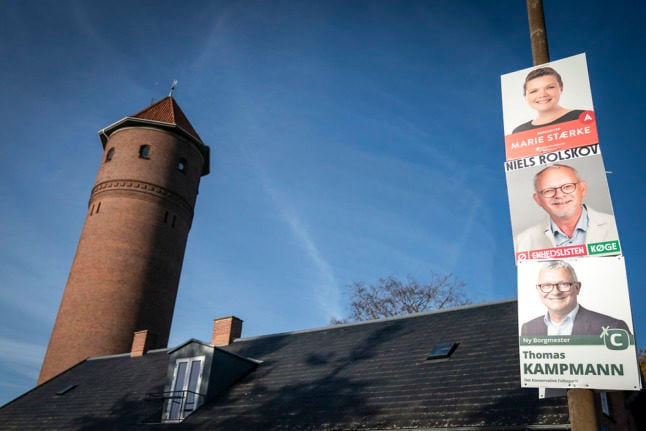 Local election placards in Køge. Some 4.6 million voters -- including over 400,000 eligible foreign residents -- will receive their ballots this week.