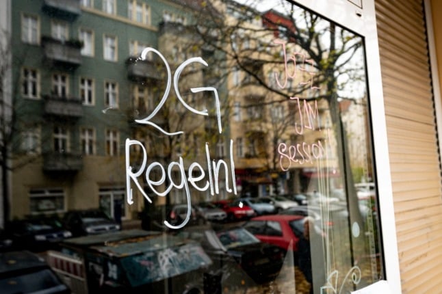 A bar with '2G' rules, which excludes the unvaccinated from entry, in Berlin.