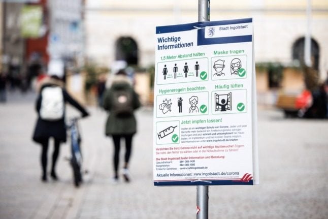 A Covid information sign in Ingolstadt, Bavaria.