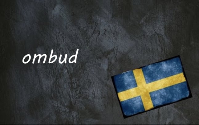 the word ombud on a black background beside a swedish flag