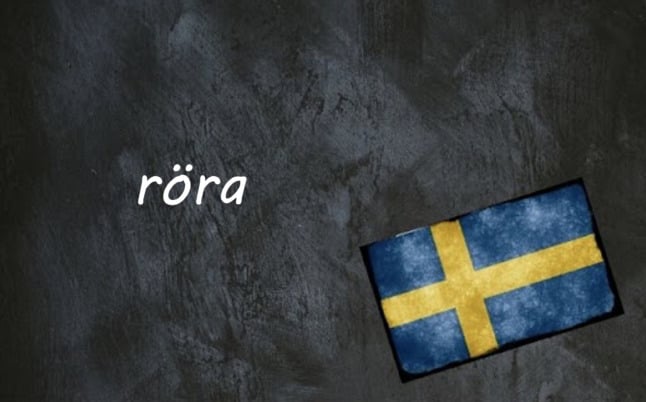 the word röra on a black background by a swedish flag