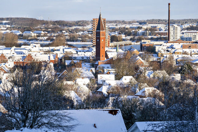 Danish city Aalborg under a layer of snow on December 2nd 2021.