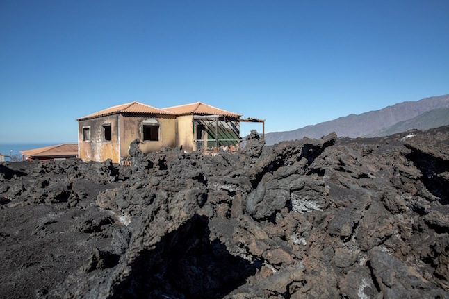 Ash damaged houses on La Palma