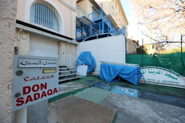 The outside of Al Madina al Mounawara mosque in Cannes, which has been closed down on the orders of the French Interior Minister
